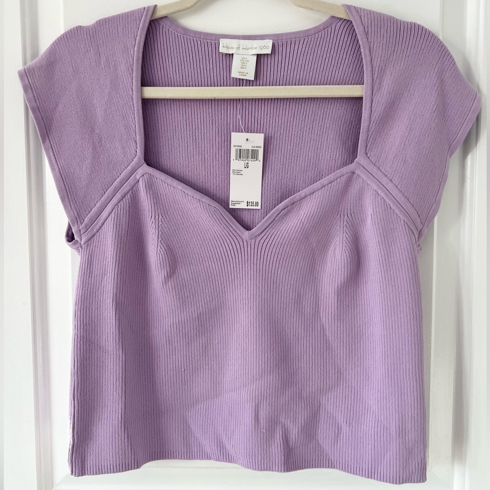 NWT House of Harlow 1960 Lilac Ribbed Knit Sweetheart Crop Top | Size Large
